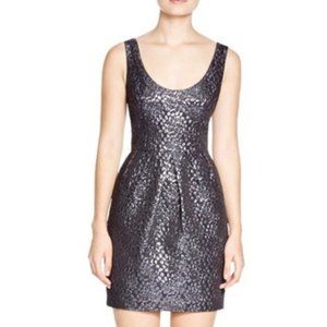 Aqua Bloomingdale's Scoop Neck Black Metallic Jacquard Pleats Pockets Tank Dress